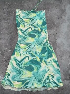 jaded london y2k mesh cover up dress green swirl rave club S